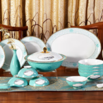 Juego de Vajilla de Porcelana Bone China Estilo Chino Vintage de la Ruta de la Seda de 22 Piezas