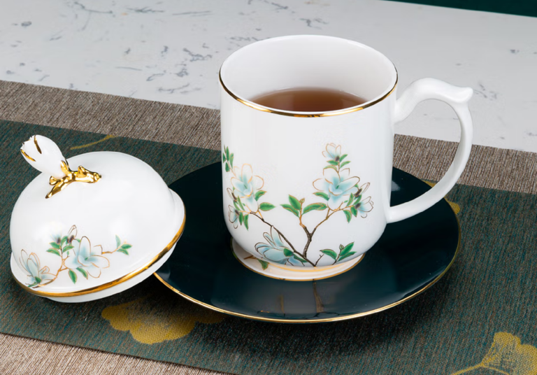 Set de taza y juego de té de porcelana ósea con tapa, adecuado para uso en la oficina o en el hogar