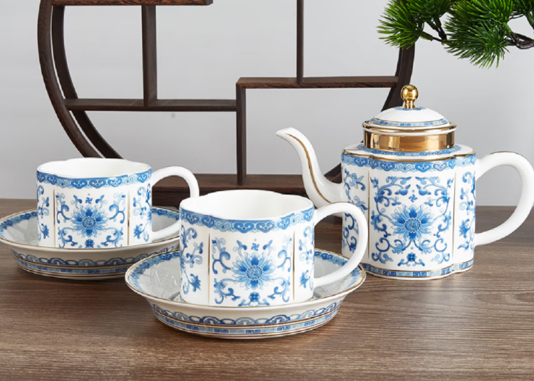 Set de té para uso doméstico de cerámica estilo chino vintage con tetera, taza y utensilios para té