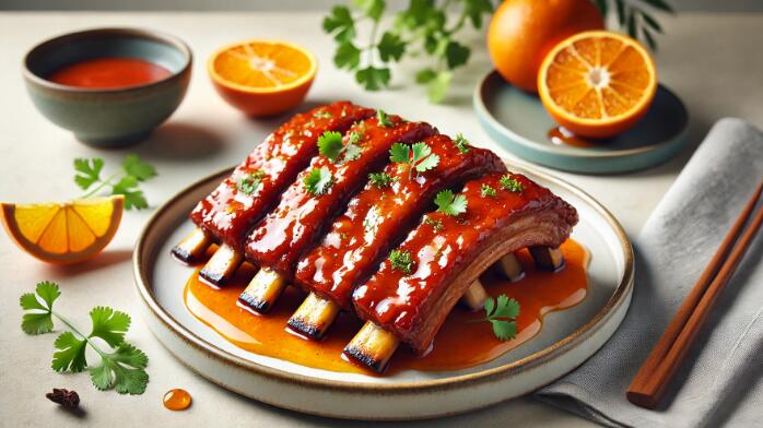 Métodos de presentación para costillas de cerdo con jugo de naranja